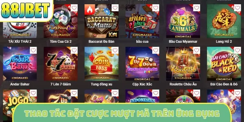 Thao tác đặt cược mượt mà trên ứng dụng