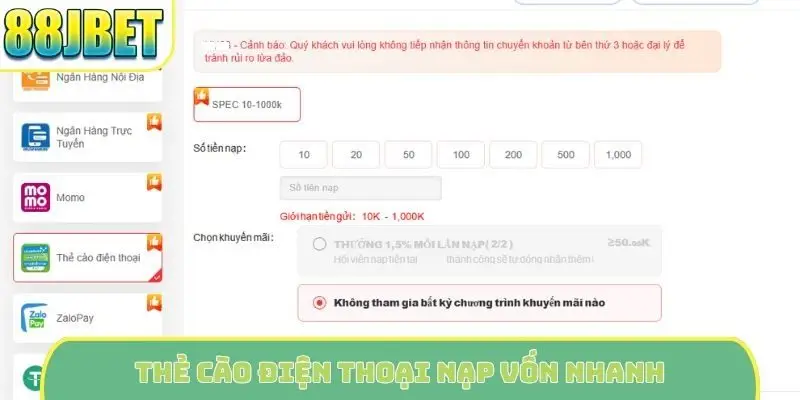 Thẻ cào điện thoại nạp vốn nhanh